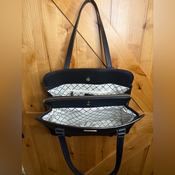 Kate Spade New York Black Crossgrain Leather Double Handles Satchel Shoulder Bag - Picture 4 of 7